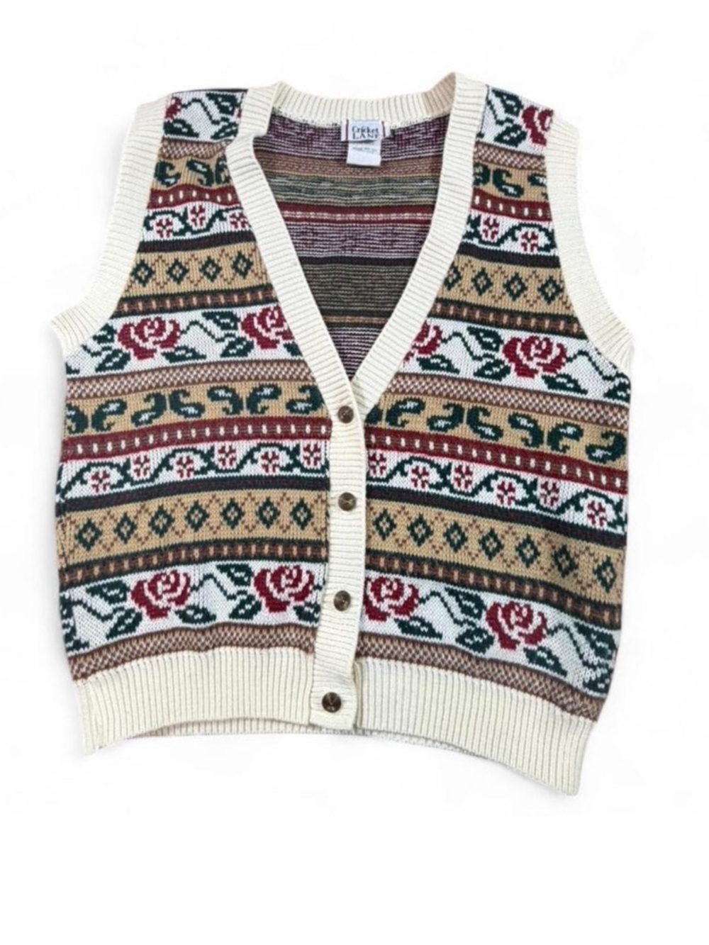 90s Floral Knit Sweater Vest Cozy Grandma Core Cottagecore